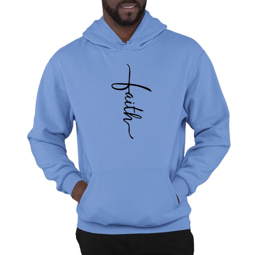 Mens Graphic Hoodie Faith Script Cross Black Illustration