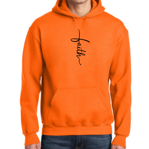 Mens Graphic Hoodie Faith Script Cross Black Illustration