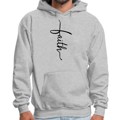 Mens Graphic Hoodie Faith Script Cross Black Illustration