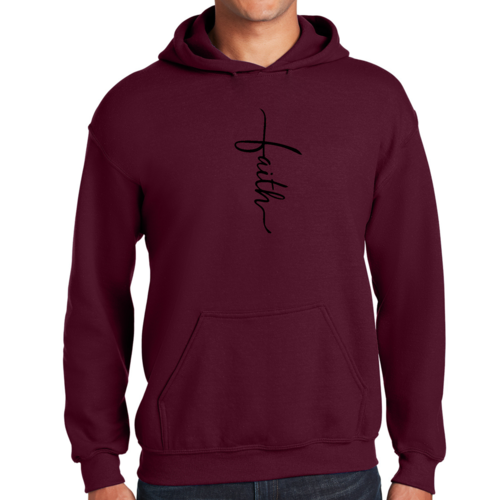 Mens Graphic Hoodie Faith Script Cross Black Illustration