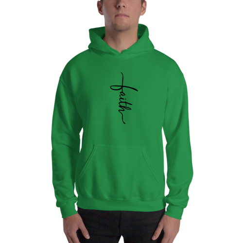 Mens Graphic Hoodie Faith Script Cross Black Illustration