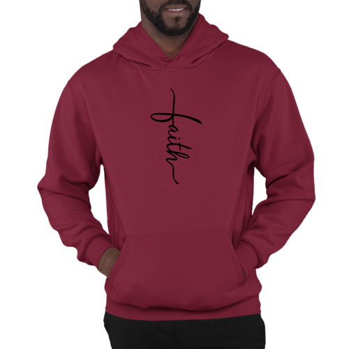 Mens Graphic Hoodie Faith Script Cross Black Illustration