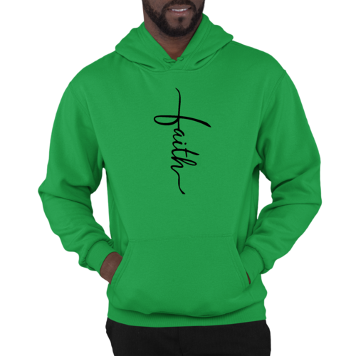 Mens Graphic Hoodie Faith Script Cross Black Illustration