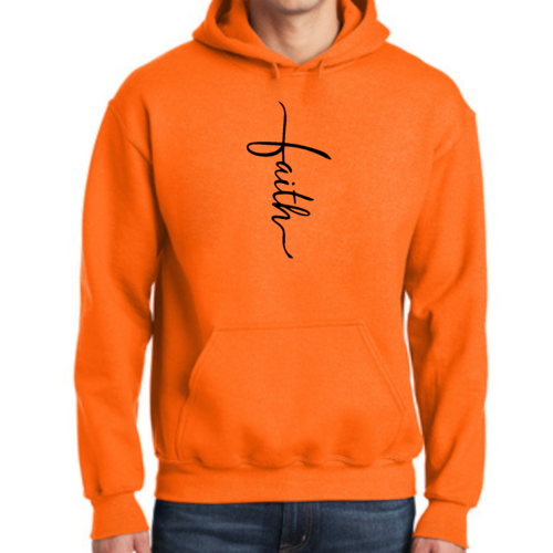 Mens Graphic Hoodie Faith Script Cross Black Illustration